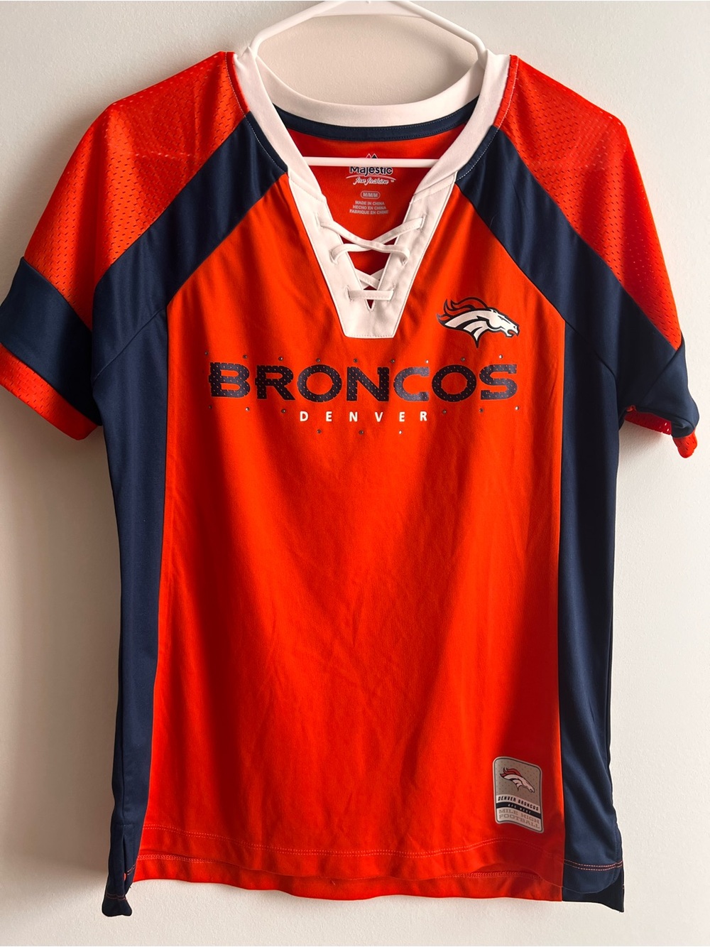 Majestic Denver Broncos Lace-Up Jersey in Orange & Navy